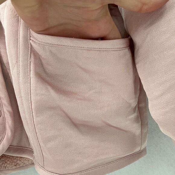 Anthropologie Saturday Sunday Reversible Satin Leona Pink Hoodie Snap Fleece Jac - Picture 7 of 9